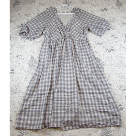 EUC $135 Madewell Marianna Puff Sleeve Midi Dress in Lavender Plaid Plus size 1X - Picture 7 of 11